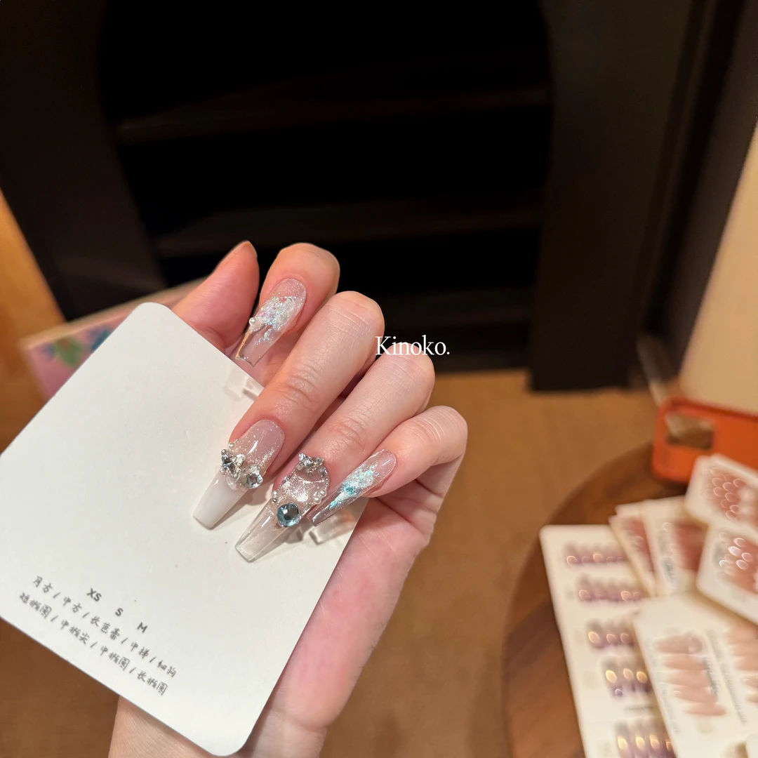 kinoko·公主病 仙气飘飘猫眼大钻仙粉膏纯手工穿戴甲