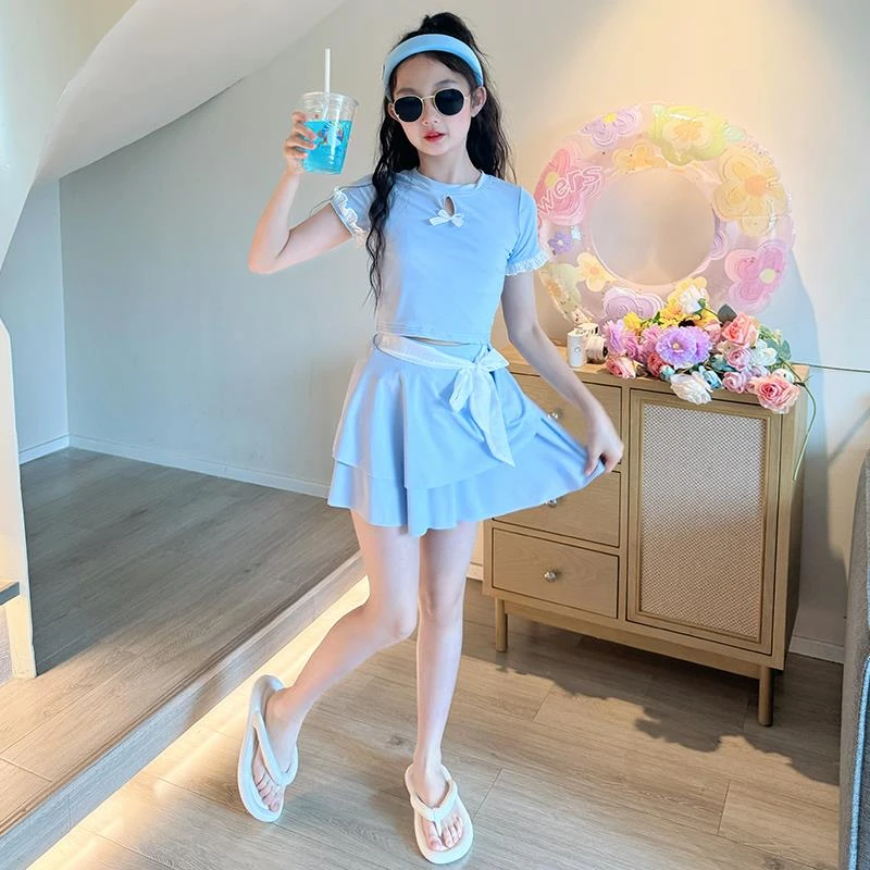 女童泳衣2025新款儿童高颜值分体游泳衣女大童网红公主风速干泳装