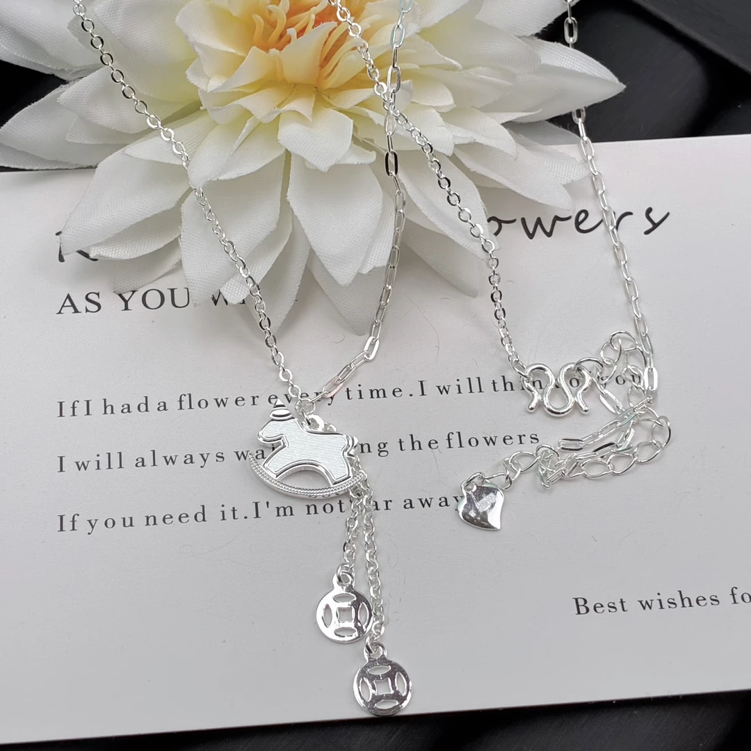 坠链均足银 【摇摇木马套链】足银999钱多多项链百搭