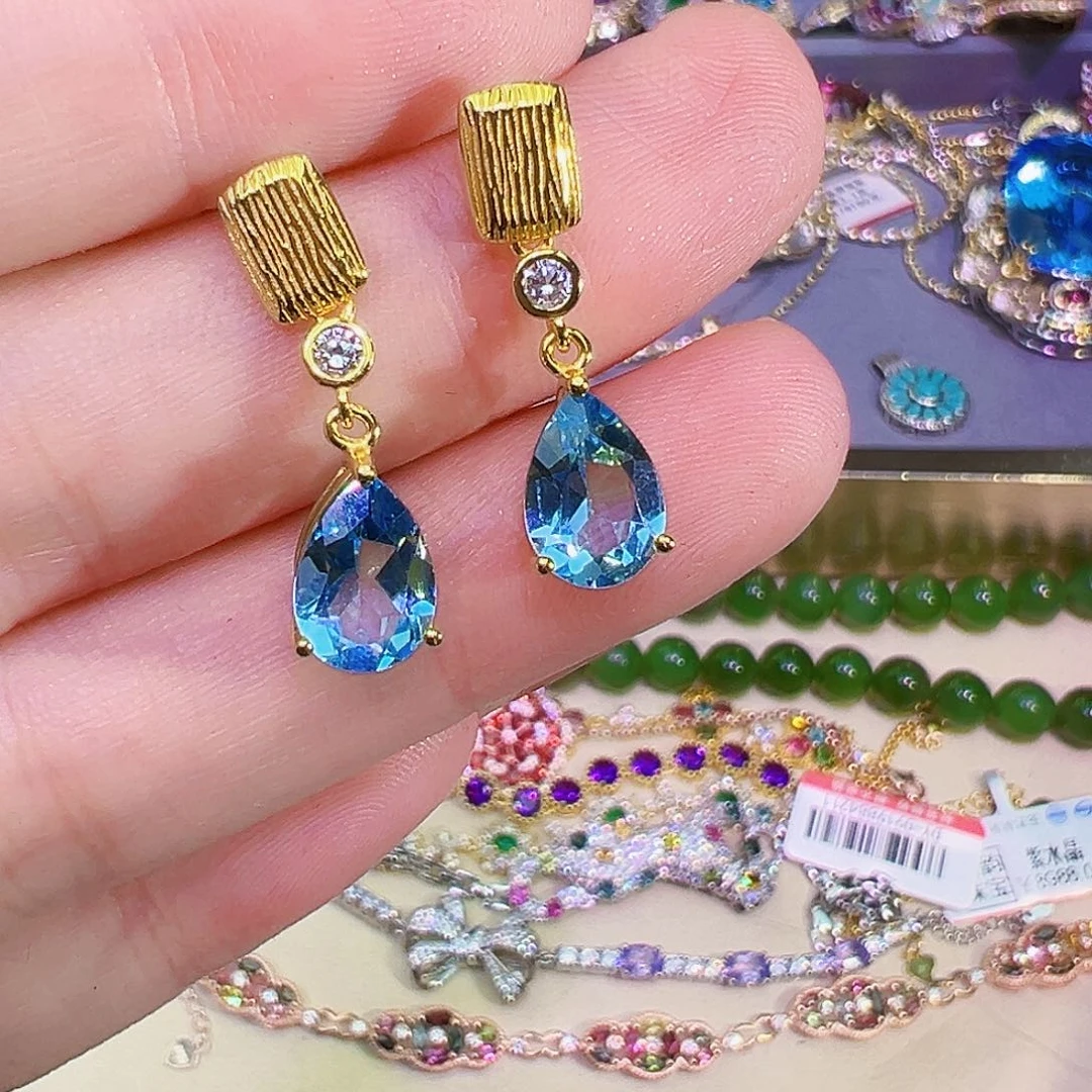 银S925镶嵌耳钉托帕石