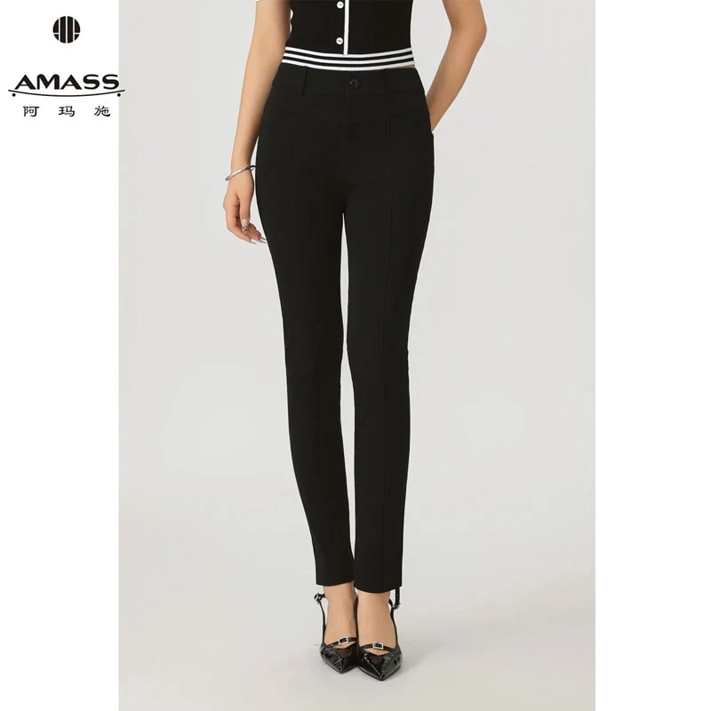 AMASS/阿玛施新款百搭高腰水洗弹力修身显瘦牛仔小脚裤510028