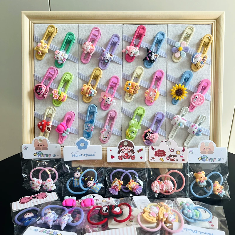 可爱发夹刘海夹卡通女孩边夹高弹力彩色甜美儿童发圈头绳发绳韩版