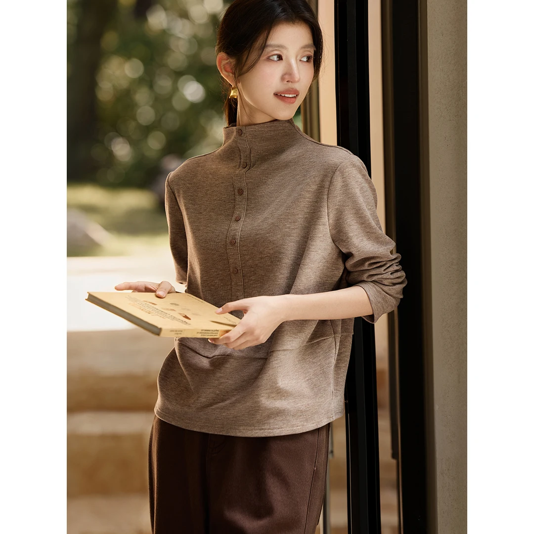 XWI/欣未2025秋冬新款解构主义舒适小半高领松弛感卫衣9304