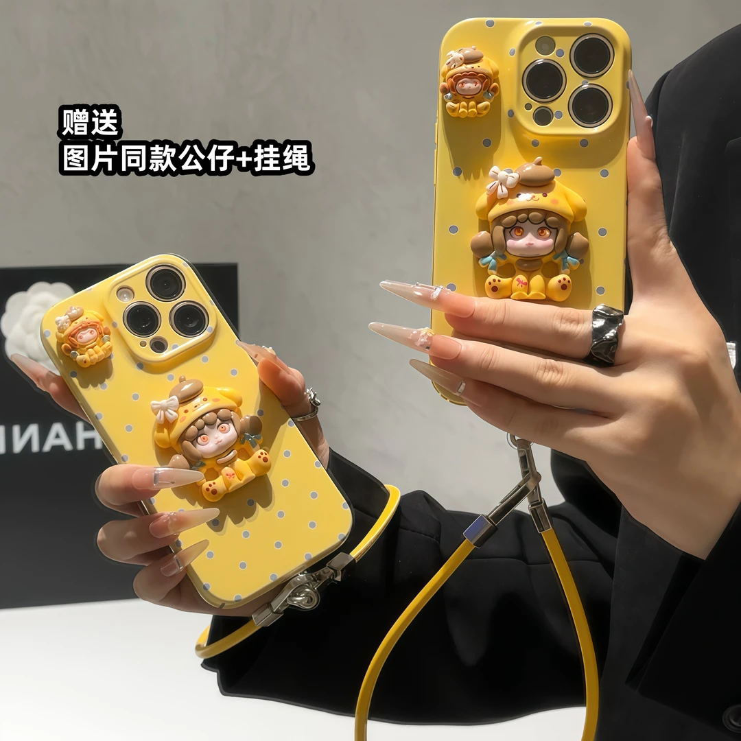 立体朵拉公仔手绳适用iPhone苹果16手机壳华为p70vivoppo小米15套