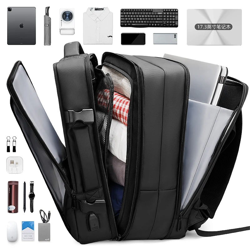 马可·莱登电脑双肩包可扩容男士商务出差旅行背包大容量通勤书包