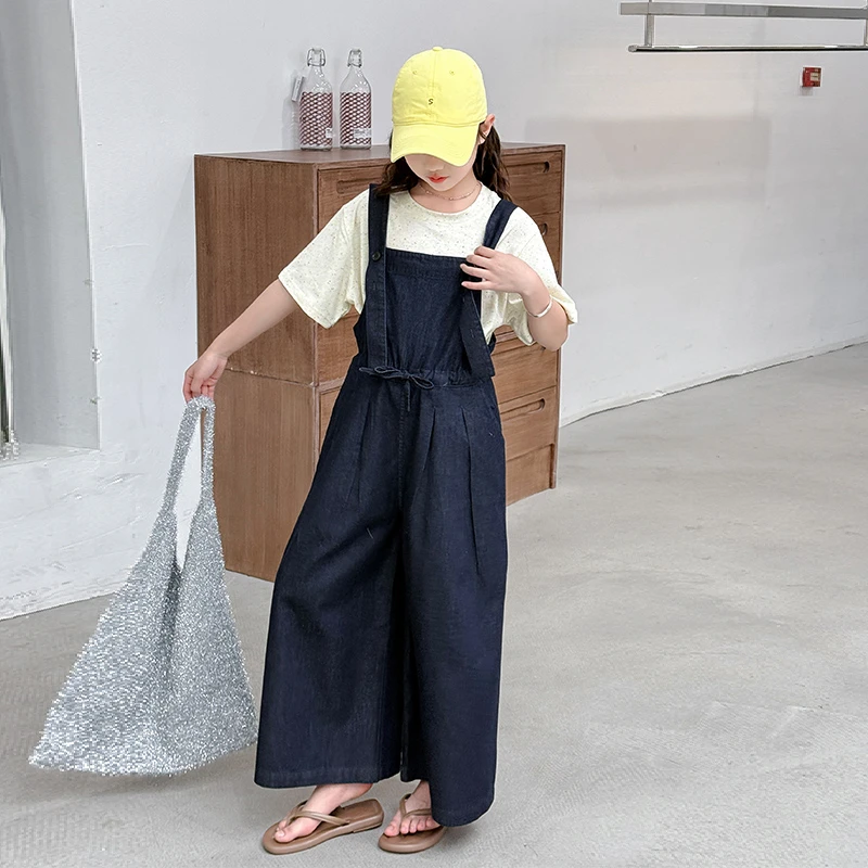 女童背带裤套装夏装2025新款儿童夏季女大童短袖t恤长裤两件套潮