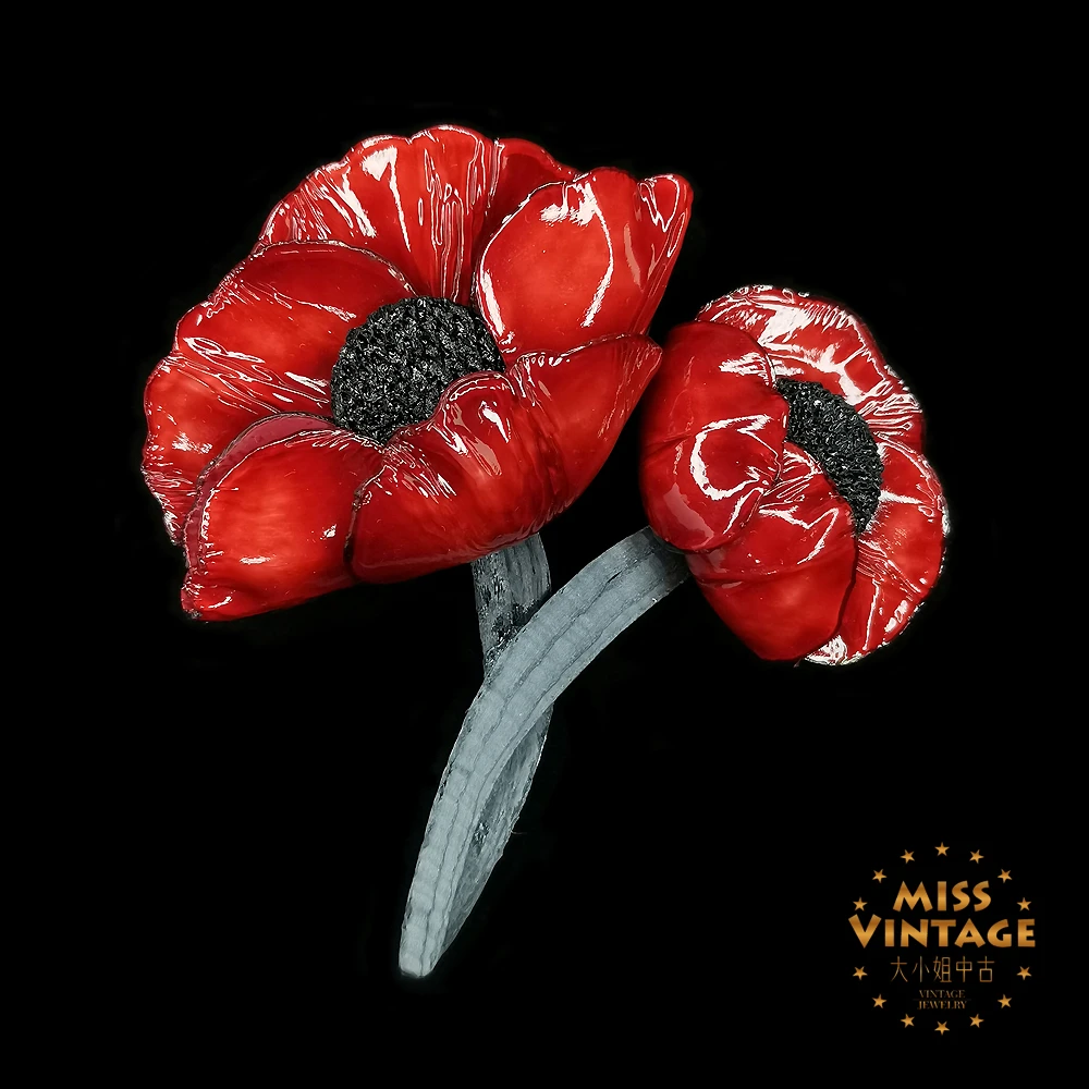 法国Cilea Paris手工定制暗夜红虞美人胸针[1501223-036]