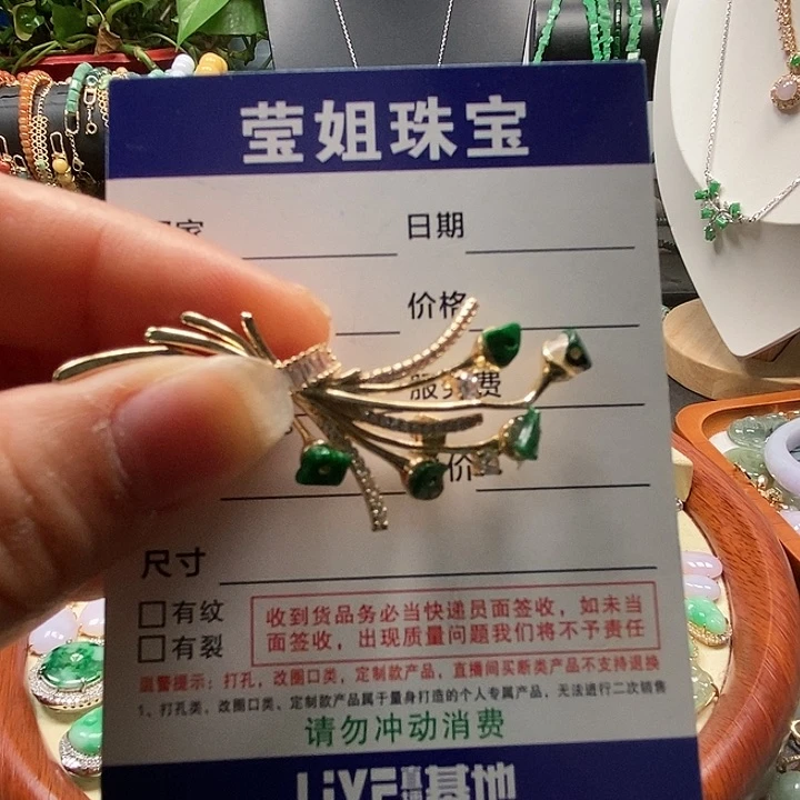 颈饰合金翡翠绿碎胸针