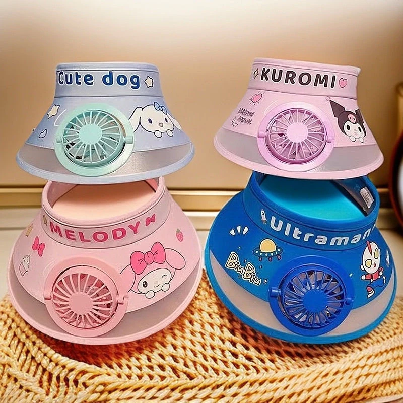 2025春款库洛米三丽鸥女童空顶防晒遮阳帽风扇降温奥特曼男孩