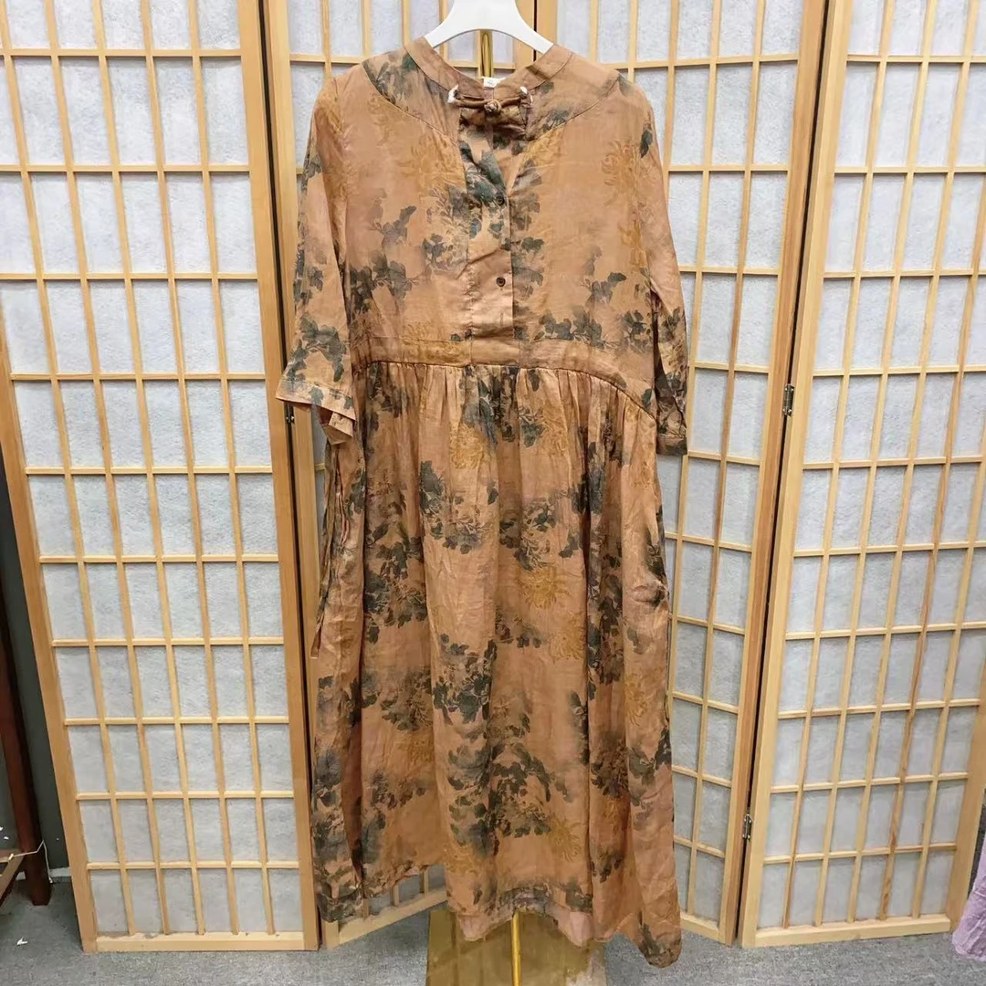 时尚休闲宝藏衣橱民族风碎花收腰连衣裙3037-1肩37胸110长120