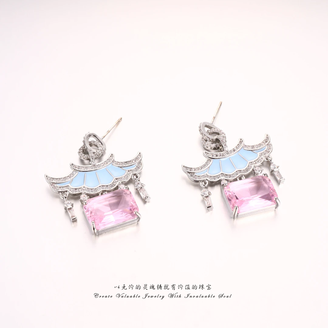 铜合金锆石耳饰 中式国风重工镶嵌高级感时尚耳环 LSK-C-30985