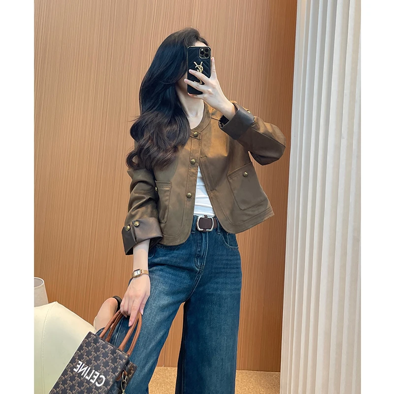 小香风麂皮绒外套女款秋短款小个子韩系2025年新款女装高级感夹克