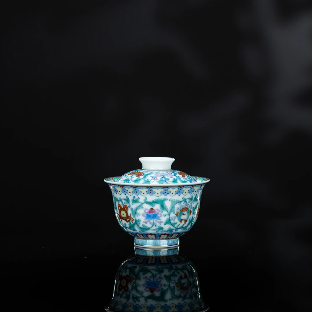 冉月观隐 斗彩千叶缠枝八宝盖碗155cc 瓷器茶周边