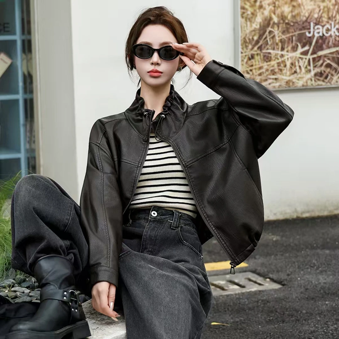 复古PU皮衣女25秋季新款气质宽松机车服百搭夹克上衣高级感外套潮