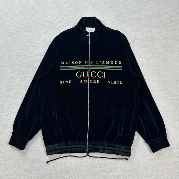 99新 GUCCI/古驰 刺绣logo丝绒夹克/XXL码/WL1703