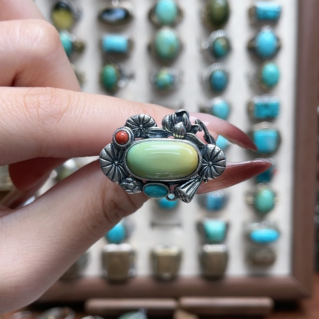 绿松石银S925镶嵌戒指