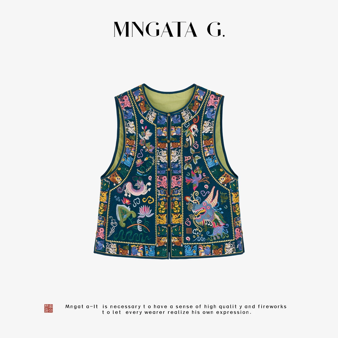 MNGATA G.宫小妍【香云蓝龟·彩十二生肖】秋冬新中式马甲5060405