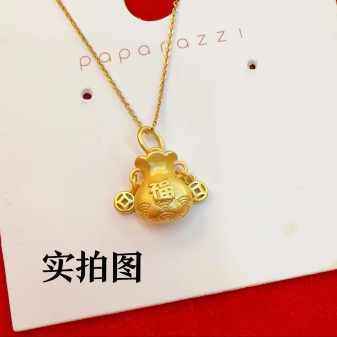 铜合金项链 福字钱袋子 铜镀金国风女士时尚百搭项链