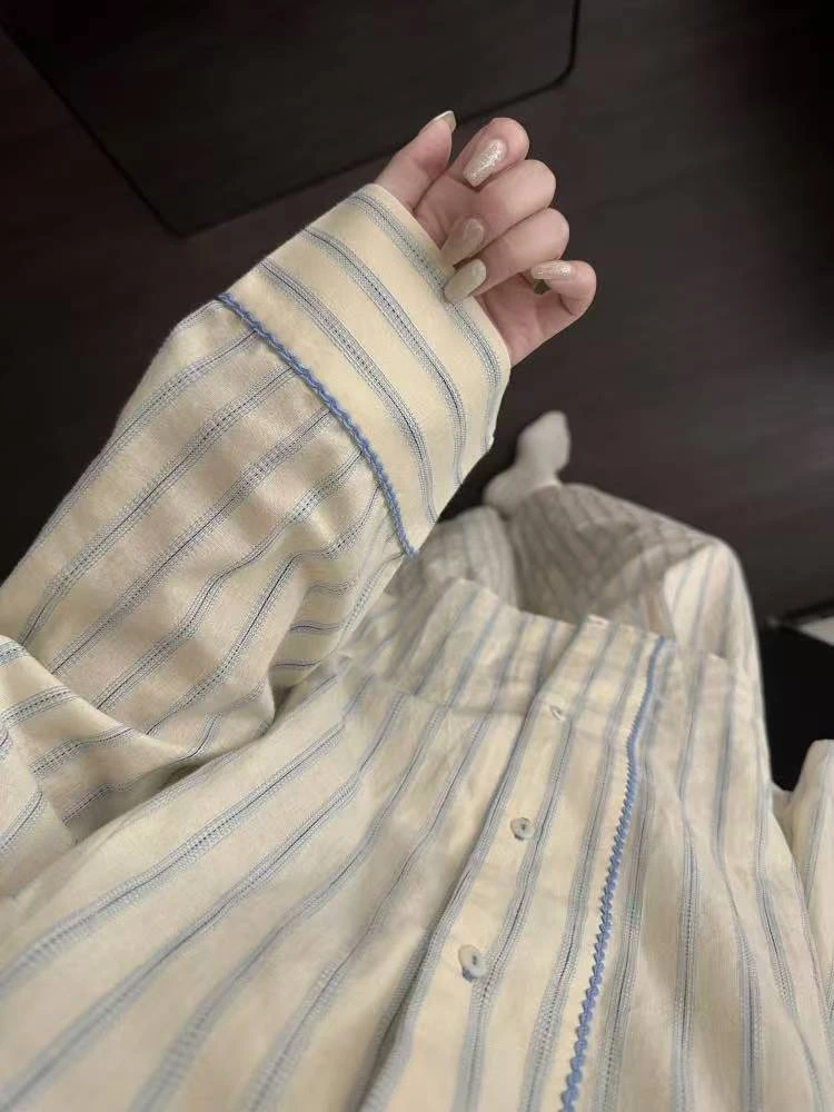 纹慵懒风睡衣女春秋新款韩版套装条纹时尚长袖长裤家居服可外穿