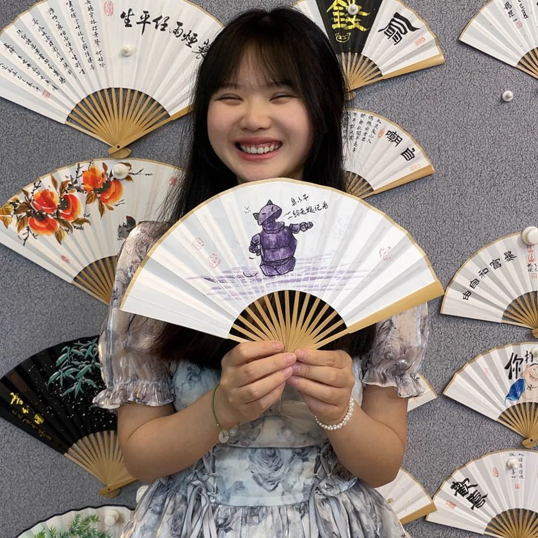 书法6寸玉竹-纯手绘-文玩扇骨（默认粘好）