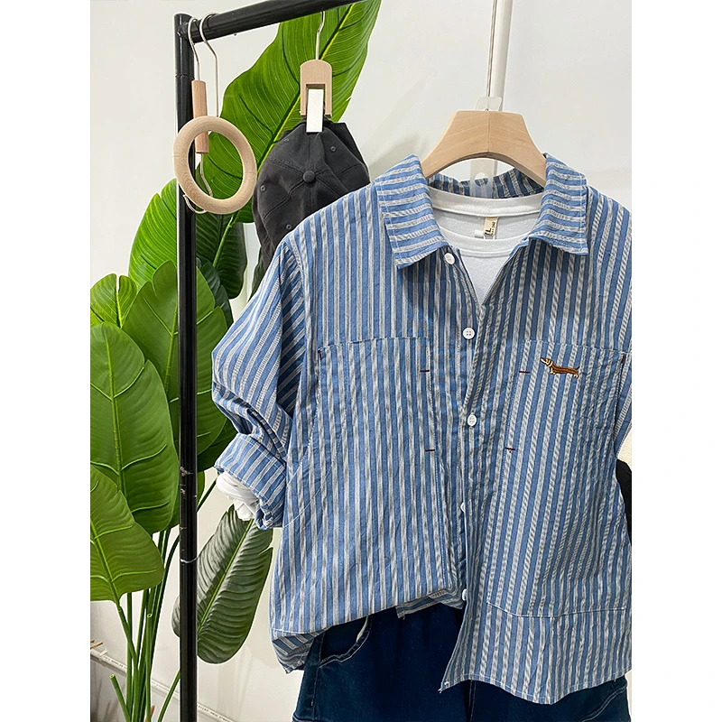【自营号】胖孩子大码条纹休闲衬衫中性风宽松上衣春洋气G1CS0056