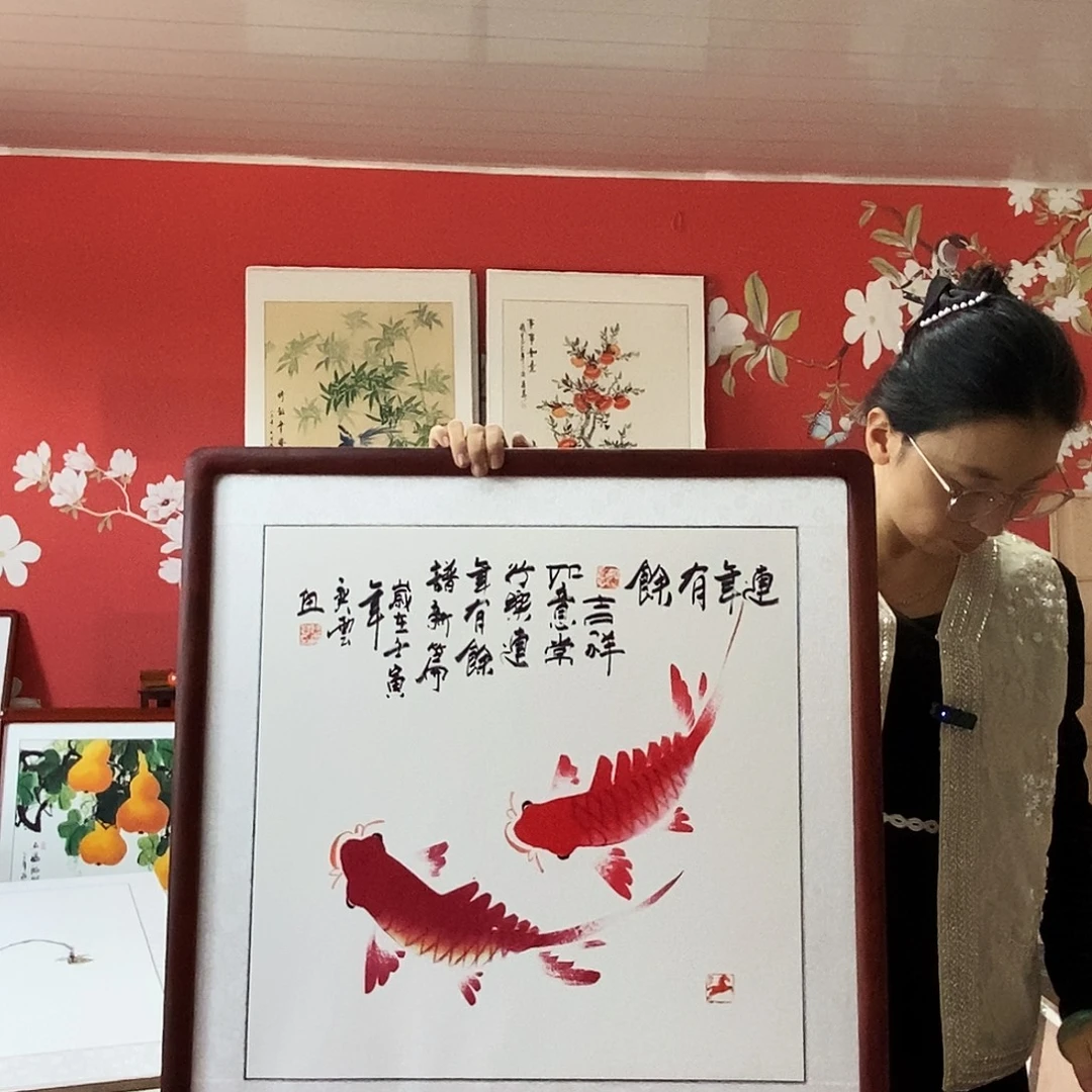 国画手写手绘带框包邮国画作品62✖️62