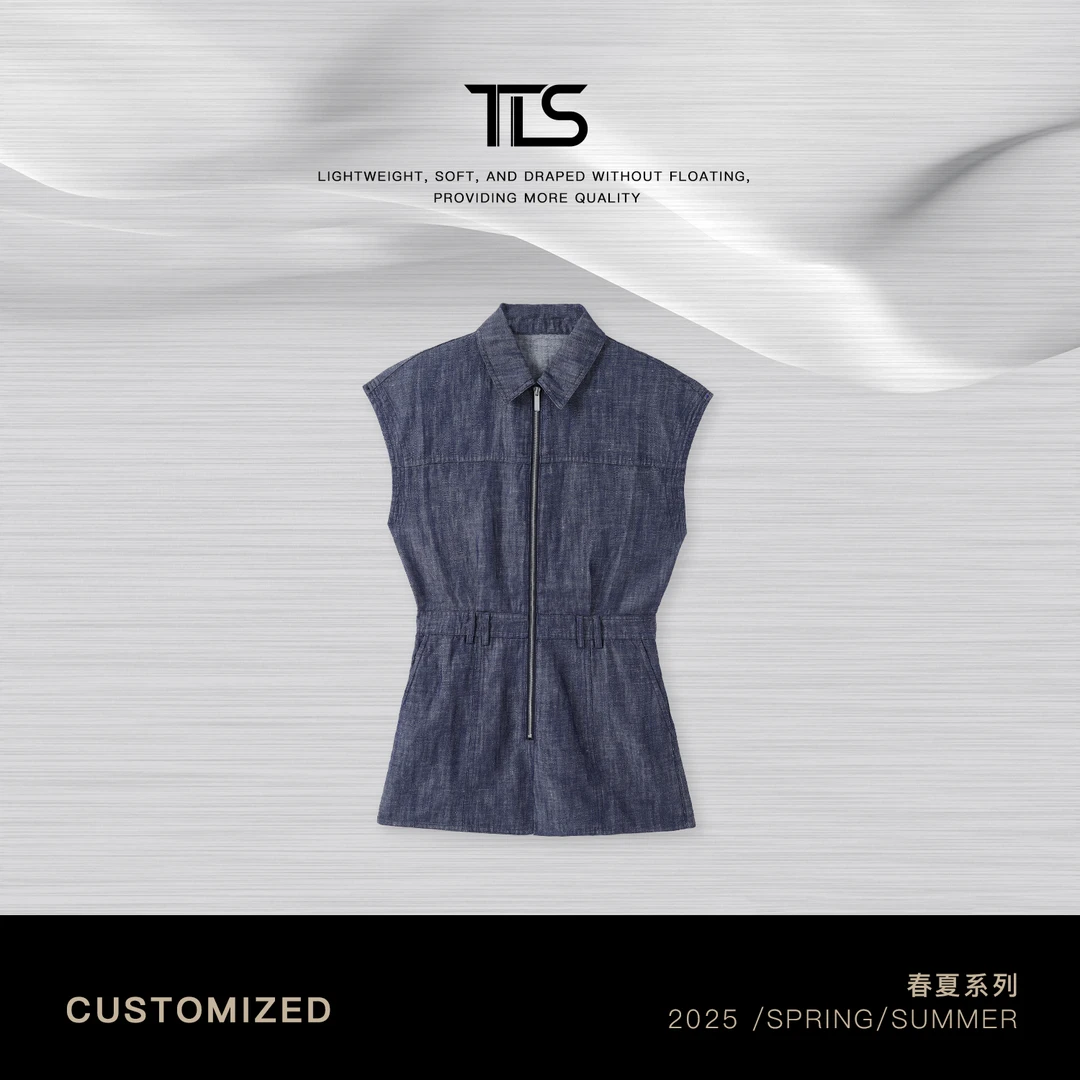 TT【丹宁连体裤】亚麻+棉水洗牛仔翻领拉链气质飞袖连体裤8890