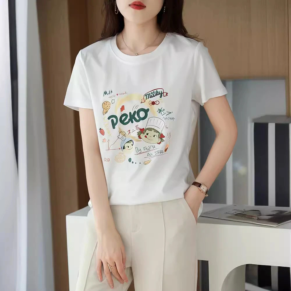 2024休闲半袖夏季百搭时尚女款T恤白色显瘦通勤减龄全棉短袖男t恤