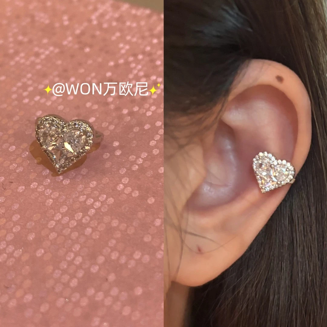 925银合成锆石耳饰 CHANGE X 爱心耳夹时尚轻奢百搭新款 E577