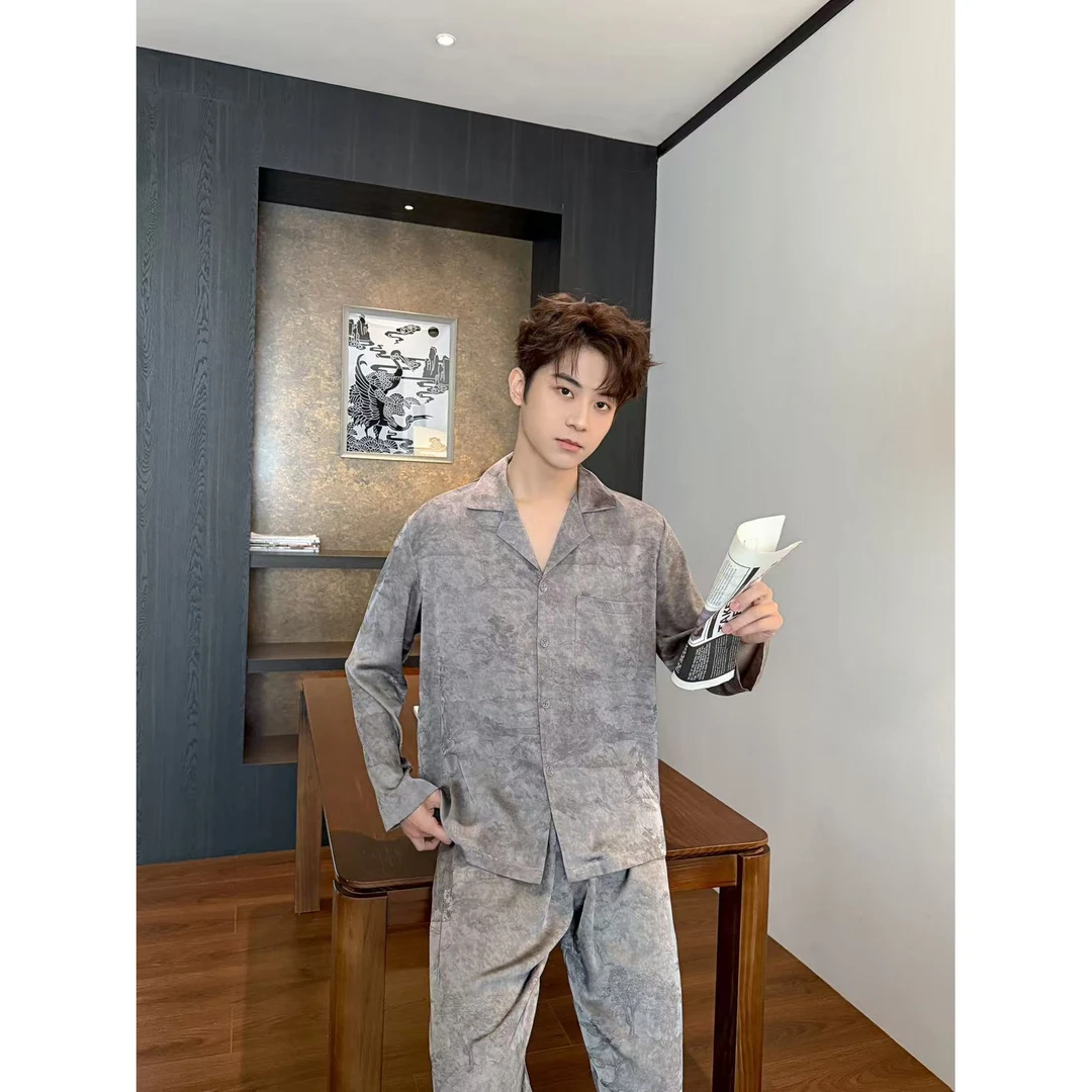 【墨松林】春款男士精品睡衣家居服中式套装显瘦中国风中式丝绸套装