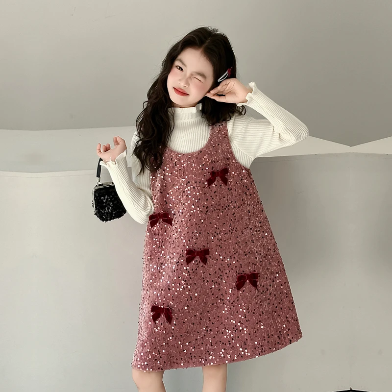 女大童秋冬装裙子2025新款初中生女生加绒加厚连衣裙小女孩新年服