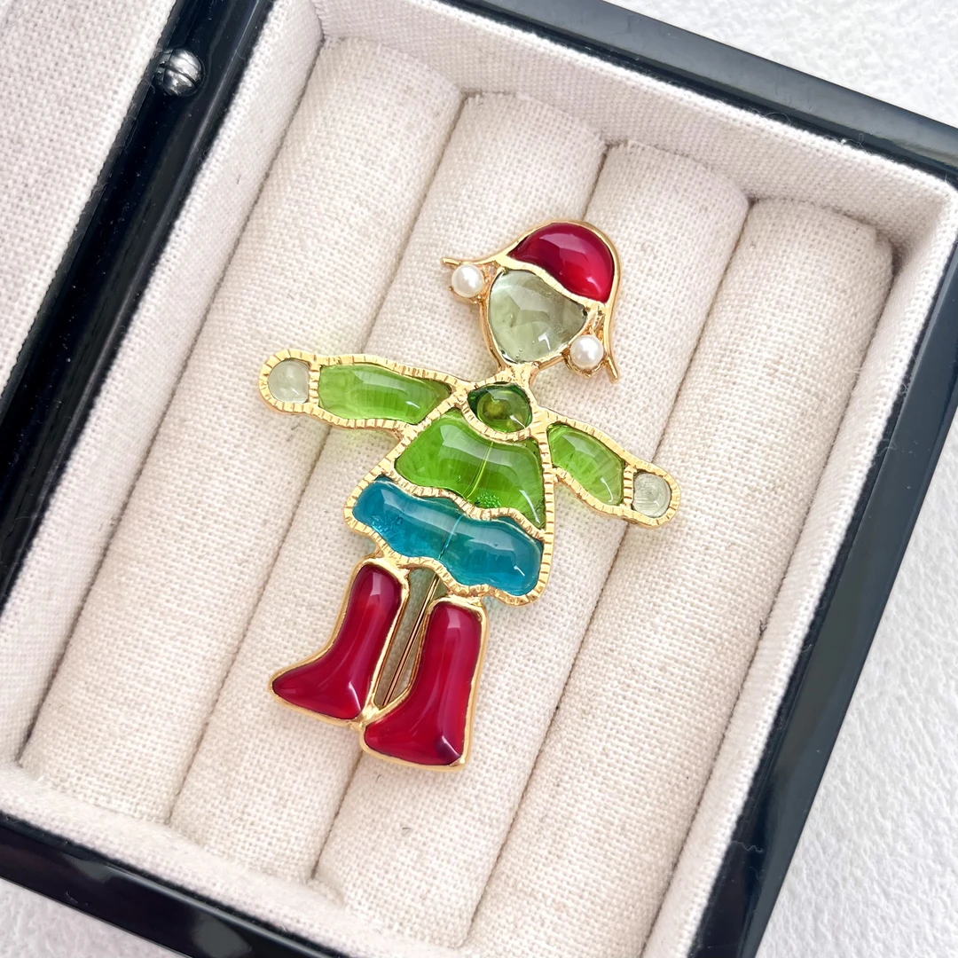铜合金琉璃胸针 「Lily中古」G彩色胸针