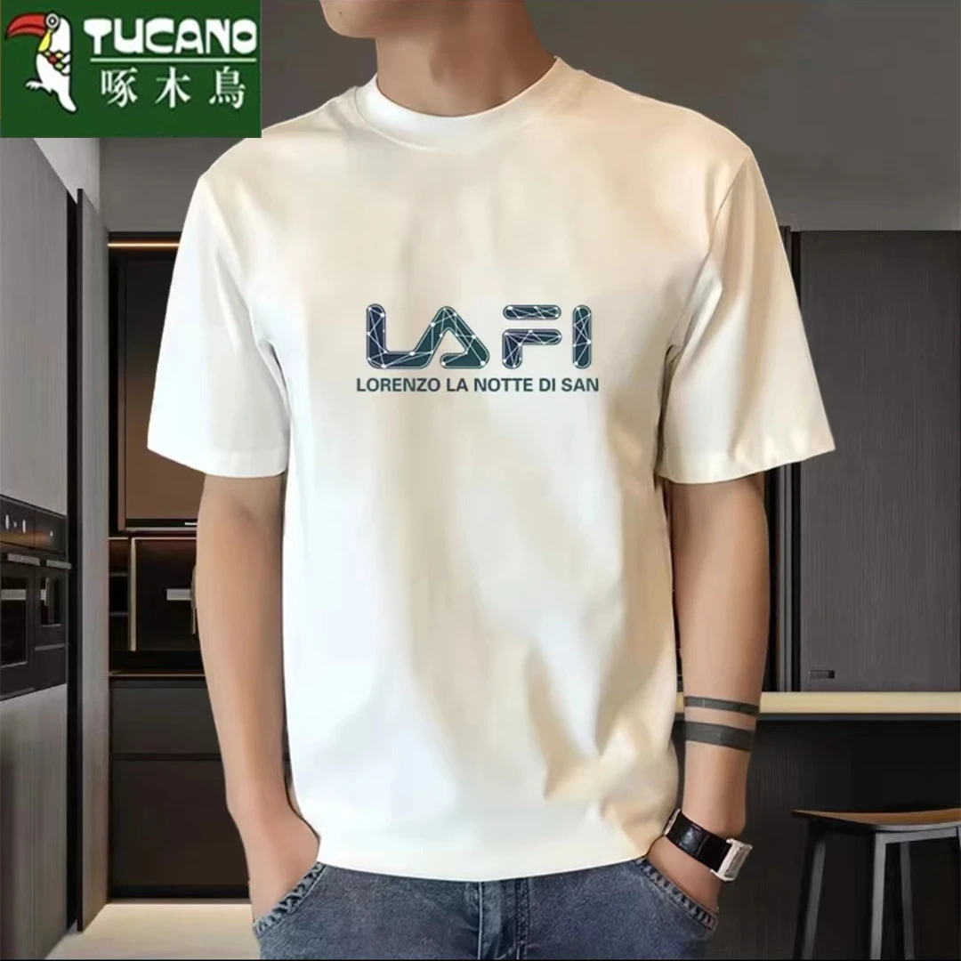 啄木鳥短袖夏季圆领T恤男士纯棉打底衫宽松运动上衣半袖简约男装