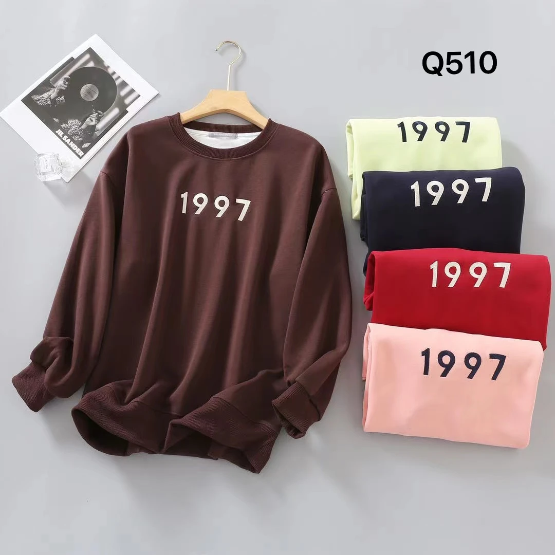 E1-1 510圆领刺绣1997卫衣女春秋时尚宽松上衣衣长65胸围118