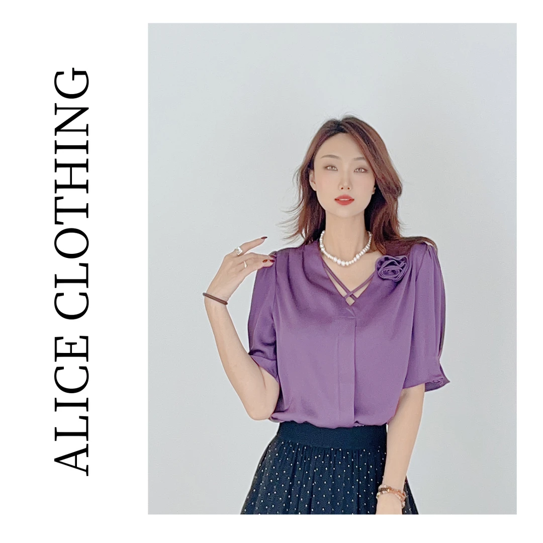 1【ALICE “花之约”上衣】立体花朵 柔光缎感 S1033591J