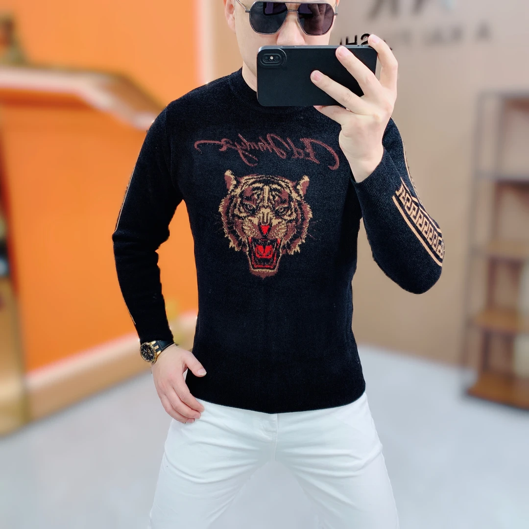 阿凯严选-冬季新款男士长袖保暖针织摩卡绒时尚个性百搭毛衣打底