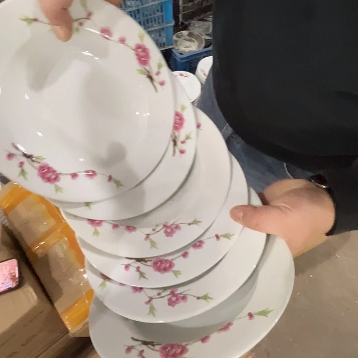 瓷片景德镇陶瓷水点桃花8寸盘6只