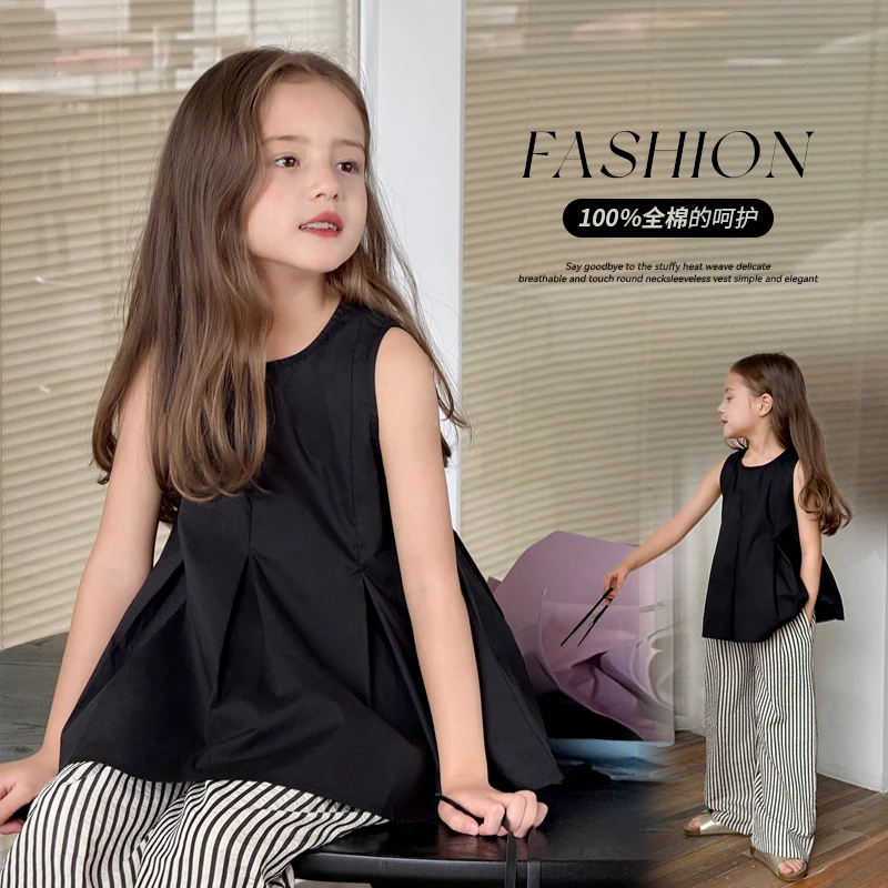 【老钱风】儿童新款黑色百搭设计感无袖上衣GBXT383