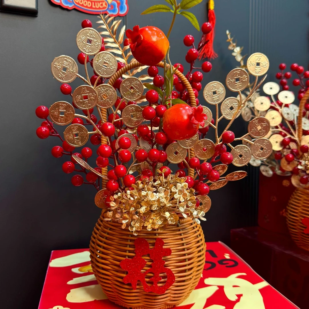 新年装饰新款手工编织仿真金桔万事如意新年客厅卧室摆件