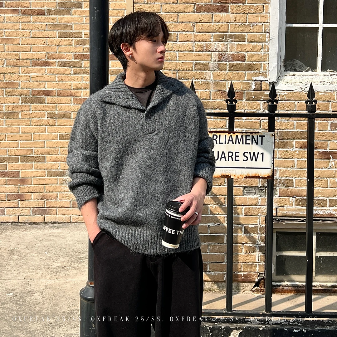 OXFREAK「高领排扣 慵懒感」冬季套头毛衣男宽松加厚保暖针织衫