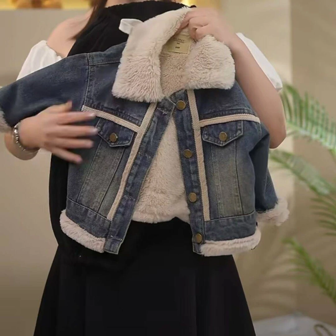 男童外套秋冬款男女宝宝时尚冬季男孩牛仔加绒加厚上衣服外穿洋气