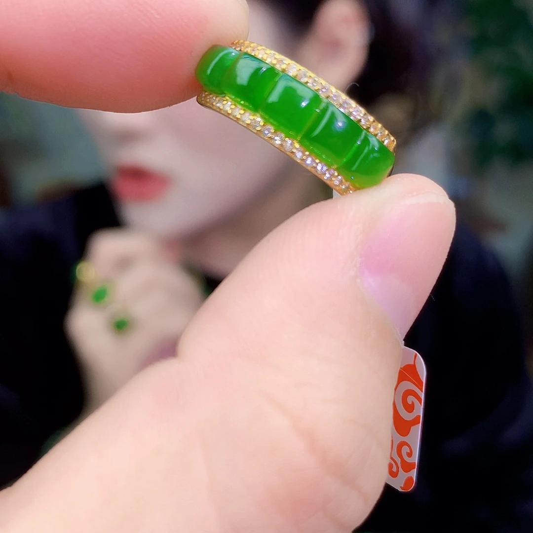 吊坠(不含链)银S925镶嵌和田玉（碧玉）戒指