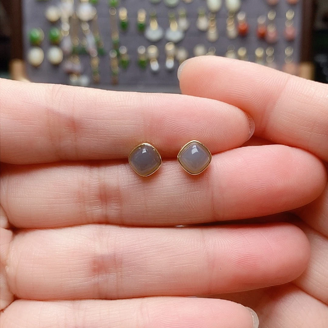 银S925镶嵌和田玉耳饰