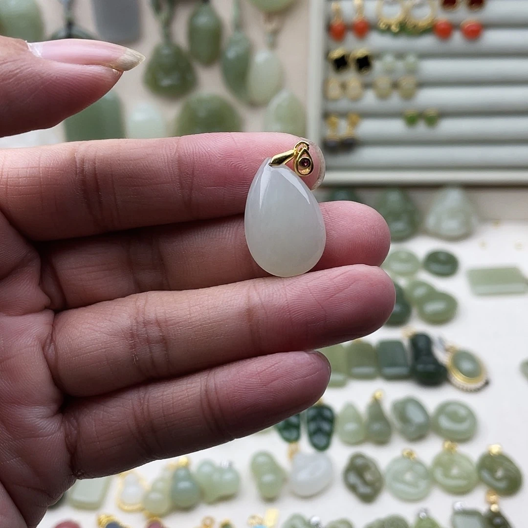 和田玉银S925镶嵌吊坠(不含链)