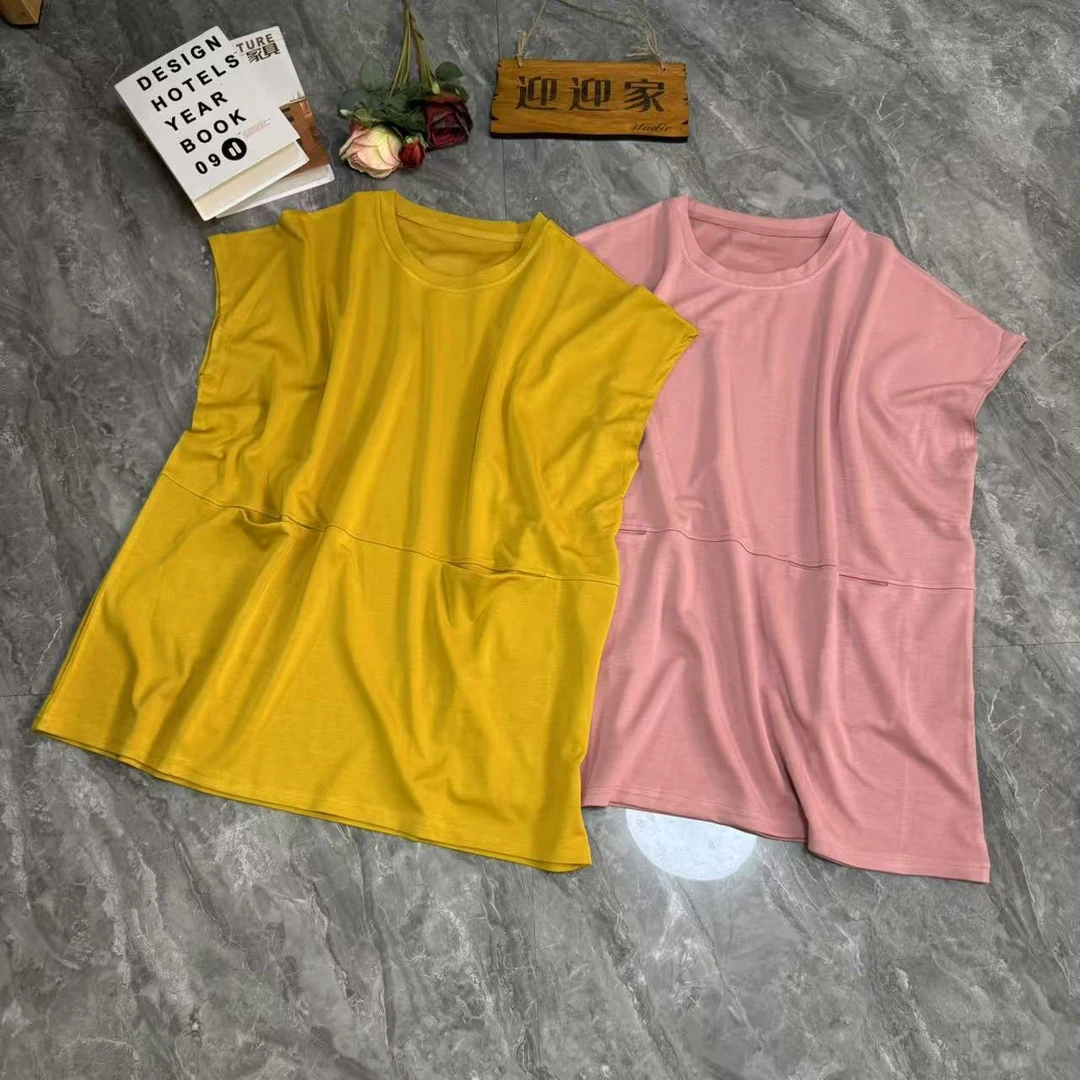 Y156-157简约百搭纯色带兜飞飞袖T恤