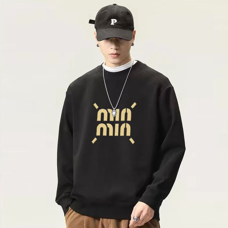 M家四-植绒迪桑棉休闲卫衣百搭印花时尚秋冬圆领运动情侣套头卫衣