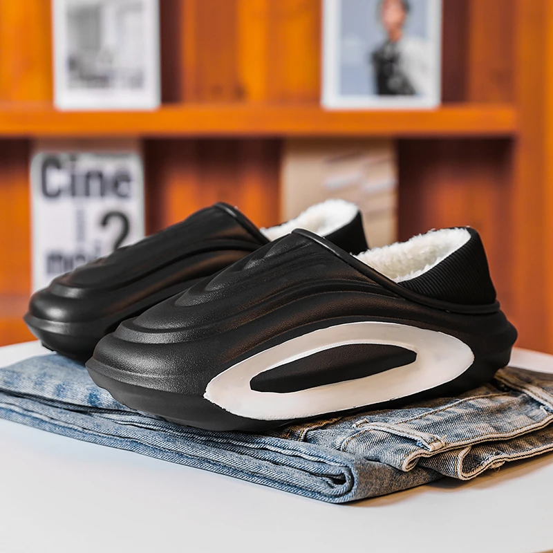 防暑防臭秋冬季保暖棉拖时尚帅气男士保暖素面纯色情侣潮流踩屎感