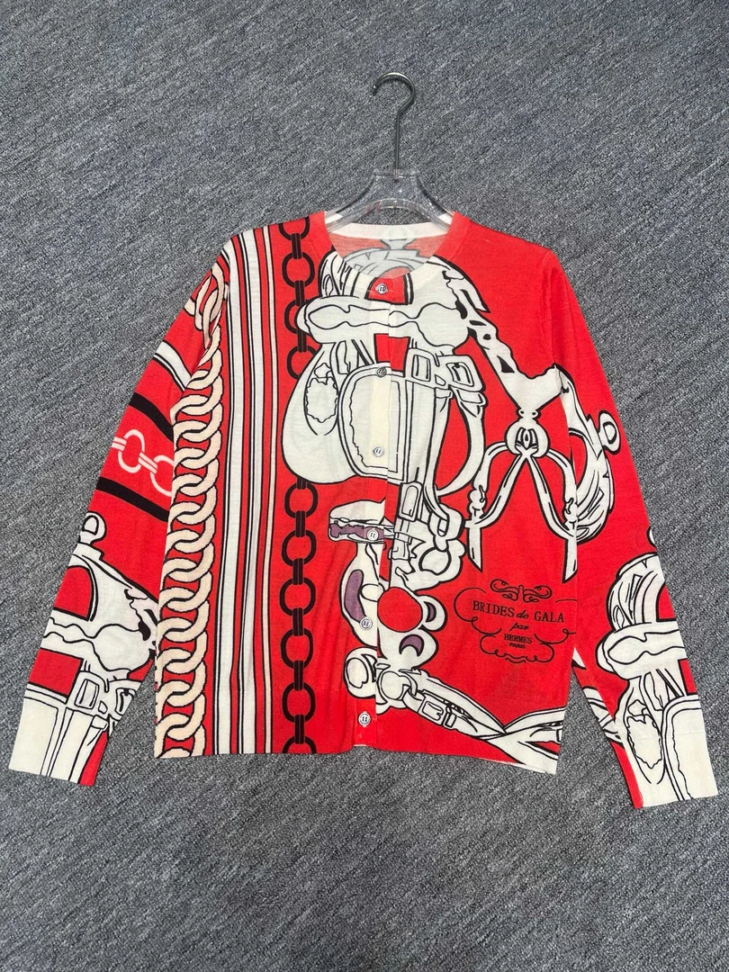 【寶姐专属】中国红常规款卡通印花羊毛针织开衫