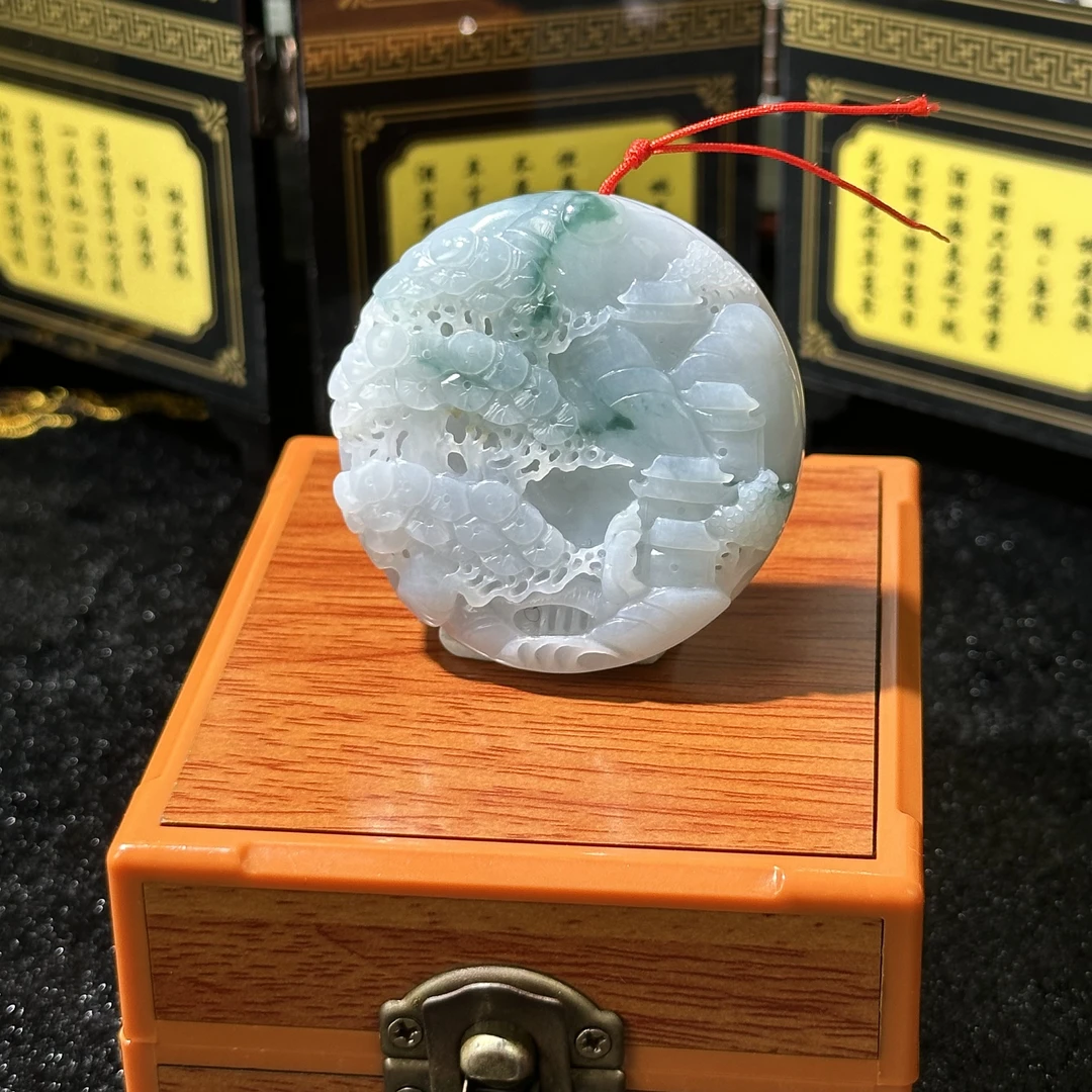 5209-天然翡翠-山水圆牌