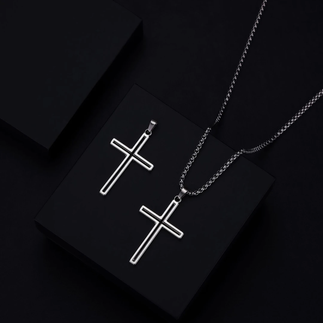 钛钢吊坠 不锈钢男个性简约大方时尚吊坠跨境钛钢十字架男士项链